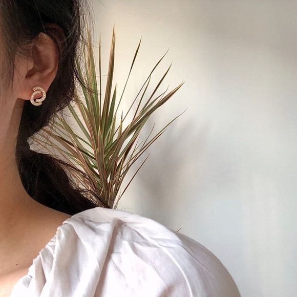 New Chanel Style Pearl Stud Earrings 14K Gold over 925 Silver Bridal Earrings - Picture 3 of 4